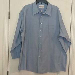 Roundtree & Yorke Gold Label No Iron EZ Wash Blue Dress Shirt Size 18 1/2/33 BIG